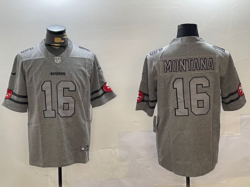 Men San Francisco 49ers 16 Montana Grey Throwback 2024 Nike Limited NFL Jersey style 1230